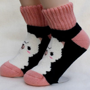 Pink And Grey Socks With An Alpaca